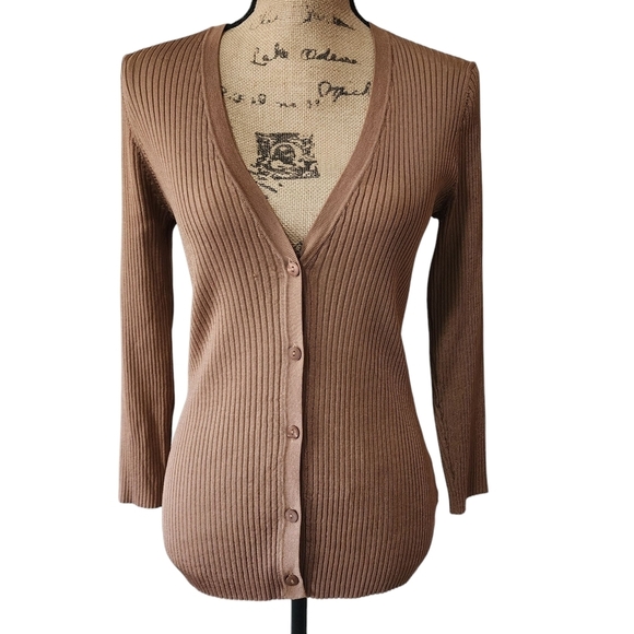 NWT L'AGENCE Brown Ribbed Button-up Cardigan Sweater - Large - Picture 1 of 7